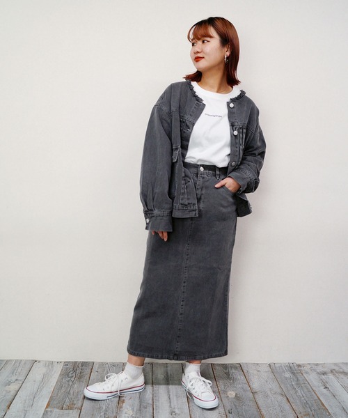 179/WG（イチナナキュウダブルジー）の「ピグメントデニムタイトスカート（デニムスカート・レディース・チャコールグレー/パープル/ブルー・MEDIUM）」の7枚目の写真