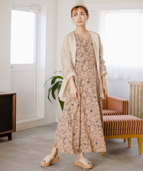 後払い手数料無料 の ワンピース エンパイアマキシプリントワンピース Woman Mysty Woman ミスティウーマン のファッション ワンピース ドレス Web限定 Mysty ワンピース