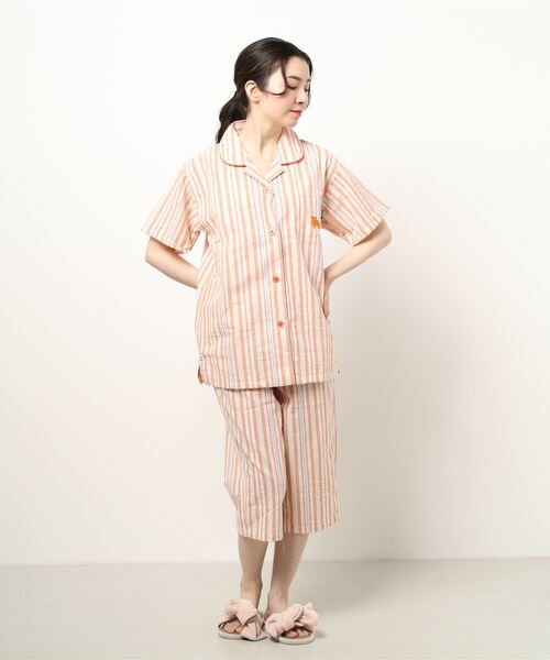 moz（モズ）の「《moz》レディース　パジャマ　綿100%　半袖　七分丈（ルームウェア/パジャマ・レディース・ブルー/オレンジ・M/L）」の2枚目の写真