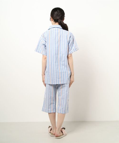 moz（モズ）の「《moz》レディース　パジャマ　綿100%　半袖　七分丈（ルームウェア/パジャマ・レディース・ブルー/オレンジ・M/L）」の4枚目の写真