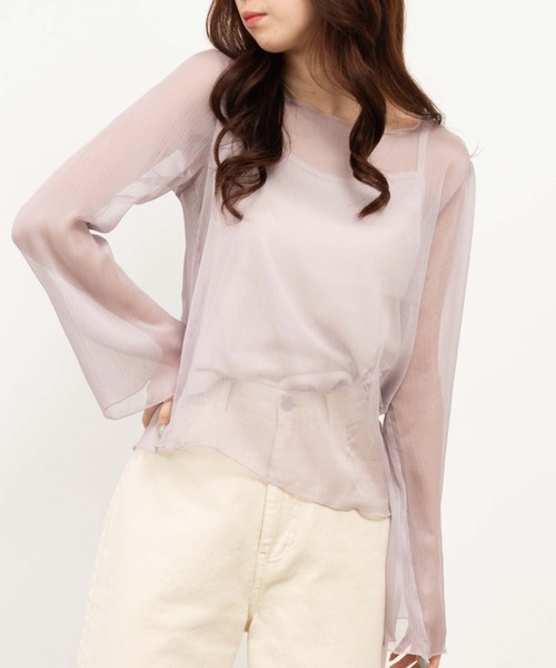 WEGO(ウィゴー)の「WEGO/【2点セット】キャミセットシアーロンT(Tシャツ/カットソー・レディース・ライトグレー/オフホワイト/グリーン系その他・FREE)」の1枚目の写真