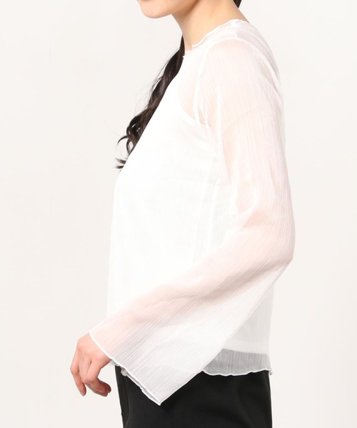 WEGO(ウィゴー)の「WEGO/【2点セット】キャミセットシアーロンT(Tシャツ/カットソー・レディース・ライトグレー/オフホワイト/グリーン系その他・FREE)」の4枚目の写真