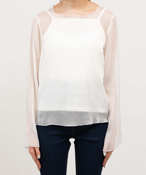 WEGO(ウィゴー)の「WEGO/【2点セット】キャミセットシアーロンT(Tシャツ/カットソー・レディース・ライトグレー/オフホワイト/グリーン系その他・FREE)」の9枚目の写真