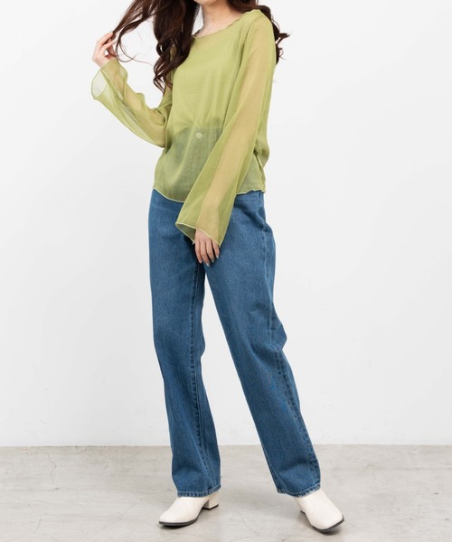 WEGO(ウィゴー)の「WEGO/【2点セット】キャミセットシアーロンT(Tシャツ/カットソー・レディース・ライトグレー/オフホワイト/グリーン系その他・FREE)」の7枚目の写真