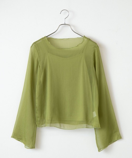 WEGO(ウィゴー)の「WEGO/【2点セット】キャミセットシアーロンT(Tシャツ/カットソー・レディース・ライトグレー/オフホワイト/グリーン系その他・FREE)」の15枚目の写真