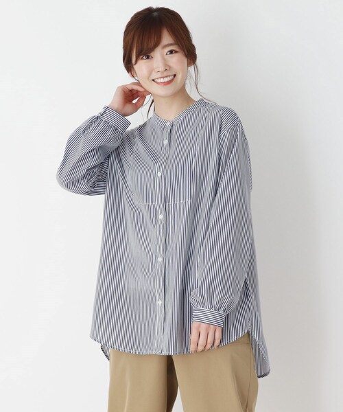 pink adobe（ピンクアドベ）の「◆【M-3L】ビブ切り替えバンドカラーシャツ（シャツ/ブラウス・レディース・ライトグレー/アイボリー系2/チャコールグレー/アイボリー・42/40/38/44）」の4枚目の写真