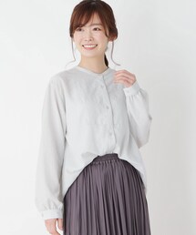 ◆【M-3L】ビブ切り替えバンドカラーシャツ