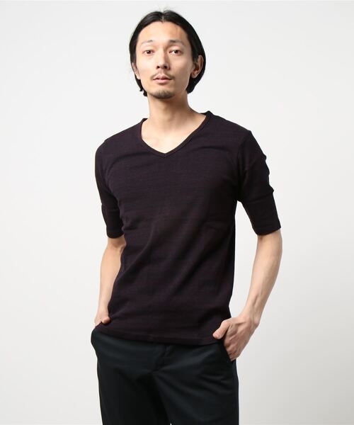 PARKS TOKYO SELECT（パークストウキョウセレクト）の「【BS】段染杢フライス 5/S V/N（Tシャツ/カットソー・メンズ・ネイビー/ブラック/杢グレー/ワイン・L/M）」の4枚目の写真