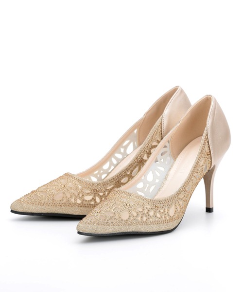 花柄ビジューヒールフォーマルパンプス