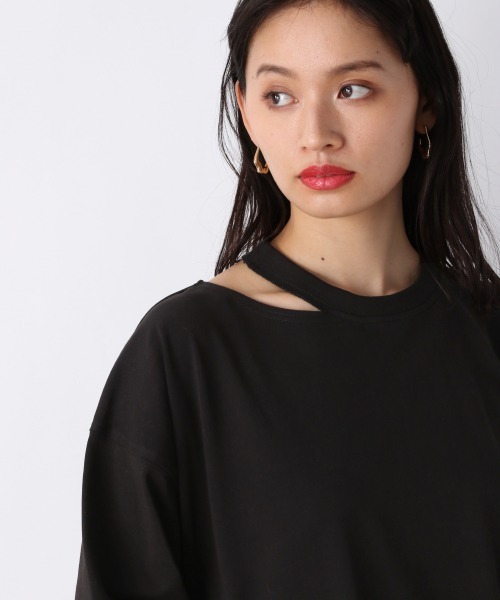 JEANASIS（ジーナシス）の「リサイクルコットンネックスリットBIGTEE/948170（Tシャツ/カットソー・レディース・ホワイト/グレー/ブラック・FREE）」の4枚目の写真