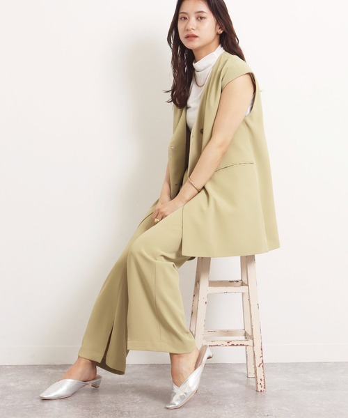 AULI（アウリィ）の「【低身長向けサイズ】ダブルロングベスト（ベスト・レディース・ブラック/ベージュ/イエロー×グリーン・XS）」の3枚目の写真