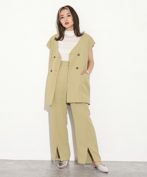 AULI（アウリィ）の「【低身長向けサイズ】ダブルロングベスト（ベスト・レディース・ブラック/ベージュ/イエロー×グリーン・XS）」の10枚目の写真