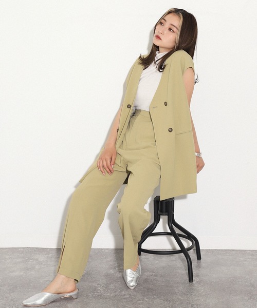 AULI（アウリィ）の「【低身長向けサイズ】ダブルロングベスト（ベスト・レディース・ブラック/ベージュ/イエロー×グリーン・XS）」の12枚目の写真