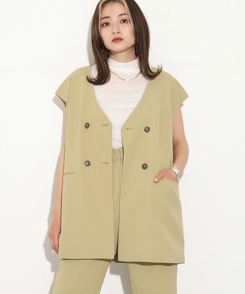 AULI（アウリィ）の「【低身長向けサイズ】ダブルロングベスト（ベスト・レディース・ブラック/ベージュ/イエロー×グリーン・XS）」の14枚目の写真