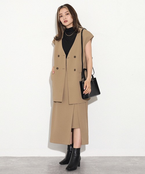 AULI（アウリィ）の「【低身長向けサイズ】ダブルロングベスト（ベスト・レディース・ブラック/ベージュ/イエロー×グリーン・XS）」の13枚目の写真