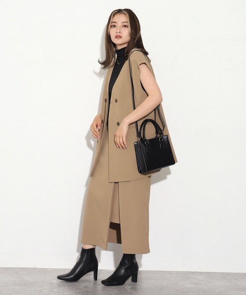 AULI（アウリィ）の「【低身長向けサイズ】ダブルロングベスト（ベスト・レディース・ブラック/ベージュ/イエロー×グリーン・XS）」の11枚目の写真