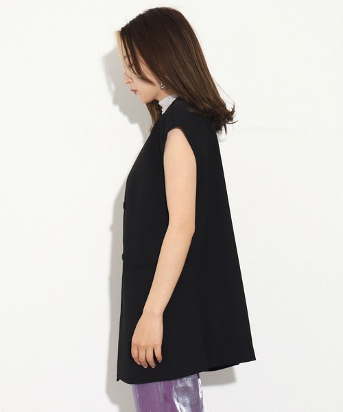 AULI（アウリィ）の「【低身長向けサイズ】ダブルロングベスト（ベスト・レディース・ブラック/ベージュ/イエロー×グリーン・XS）」の9枚目の写真