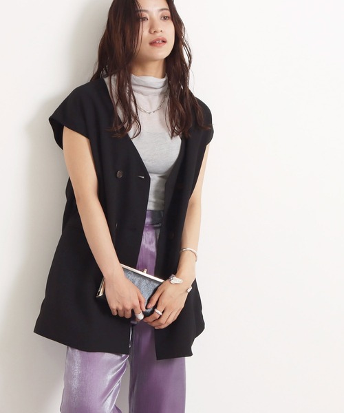 AULI（アウリィ）の「【低身長向けサイズ】ダブルロングベスト（ベスト・レディース・ブラック/ベージュ/イエロー×グリーン・XS）」の17枚目の写真