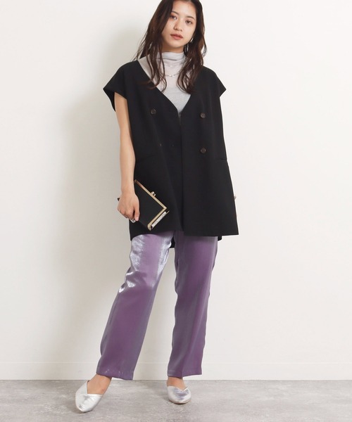 AULI（アウリィ）の「【低身長向けサイズ】ダブルロングベスト（ベスト・レディース・ブラック/ベージュ/イエロー×グリーン・XS）」の18枚目の写真