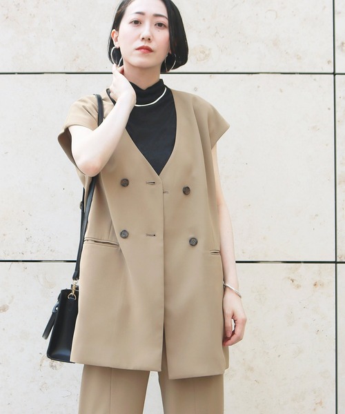 AULI（アウリィ）の「【低身長向けサイズ】ダブルロングベスト（ベスト・レディース・ブラック/ベージュ/イエロー×グリーン・XS）」の20枚目の写真