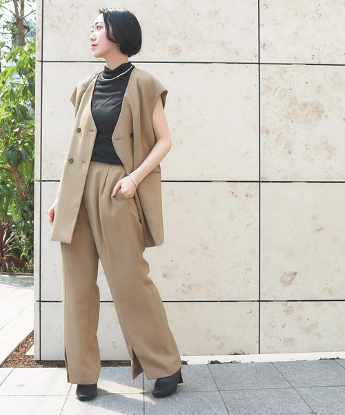 AULI（アウリィ）の「【低身長向けサイズ】ダブルロングベスト（ベスト・レディース・ブラック/ベージュ/イエロー×グリーン・XS）」の21枚目の写真