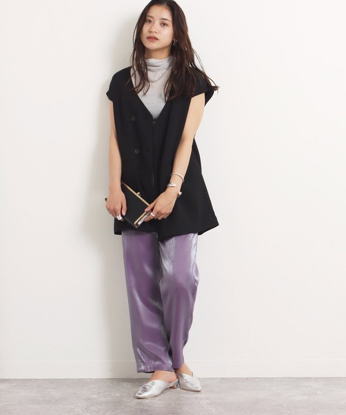 AULI（アウリィ）の「【低身長向けサイズ】ダブルロングベスト（ベスト・レディース・ブラック/ベージュ/イエロー×グリーン・XS）」の7枚目の写真