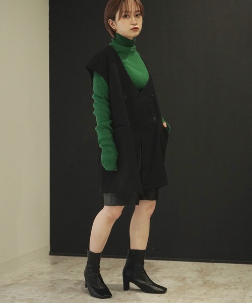 AULI（アウリィ）の「【低身長向けサイズ】ダブルロングベスト（ベスト・レディース・ブラック/ベージュ/イエロー×グリーン・XS）」の6枚目の写真