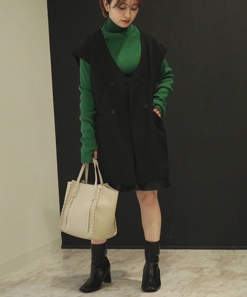 AULI（アウリィ）の「【低身長向けサイズ】ダブルロングベスト（ベスト・レディース・ブラック/ベージュ/イエロー×グリーン・XS）」の5枚目の写真