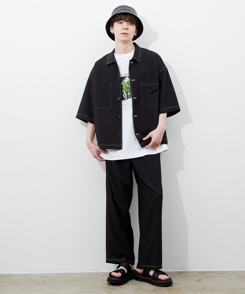 JUNRED（ジュンレッド）の「ステッチ配色ワイドストレートパンツ（その他パンツ・メンズ・ブラック/ベージュ/サックスブルー・S/M/L）」の8枚目の写真