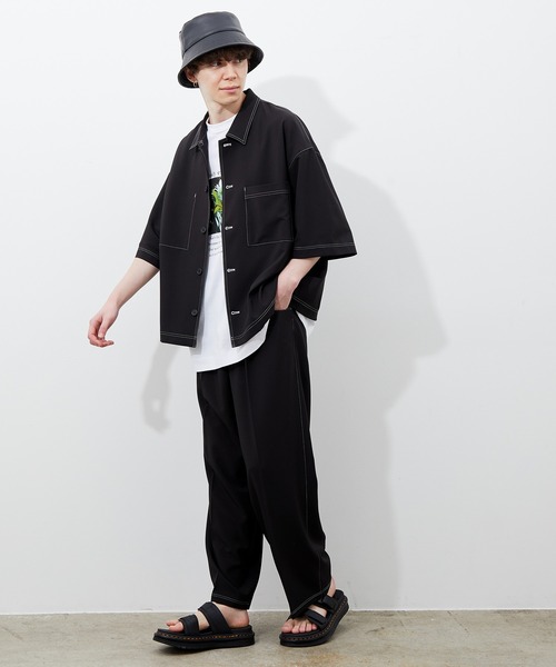 JUNRED（ジュンレッド）の「ステッチ配色ワイドストレートパンツ（その他パンツ・メンズ・ブラック/ベージュ/サックスブルー・S/M/L）」の6枚目の写真