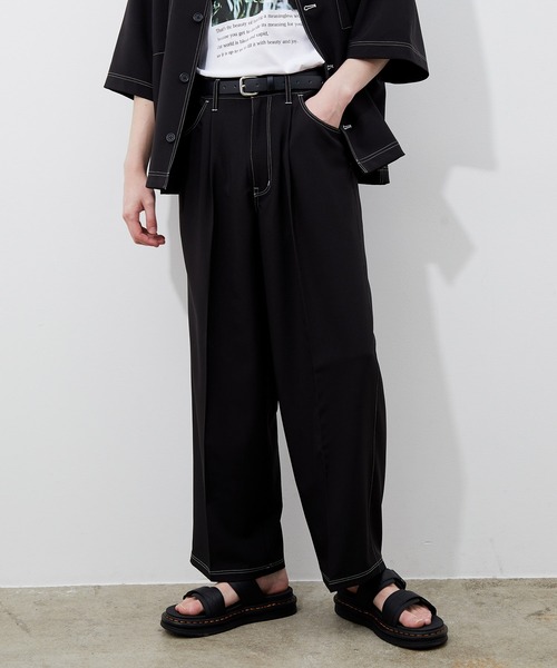 JUNRED（ジュンレッド）の「ステッチ配色ワイドストレートパンツ（その他パンツ・メンズ・ブラック/ベージュ/サックスブルー・S/M/L）」の20枚目の写真