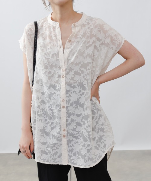 COLONY 2139（コロニートゥーワンスリーナイン）の「ジャガードシアーバンドカラーシャツ（シャツ/ブラウス・レディース・オフホワイト/ブラック/ベージュ・FREE）」の6枚目の写真