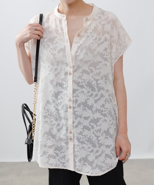 COLONY 2139（コロニートゥーワンスリーナイン）の「ジャガードシアーバンドカラーシャツ（シャツ/ブラウス・レディース・オフホワイト/ブラック/ベージュ・FREE）」の14枚目の写真