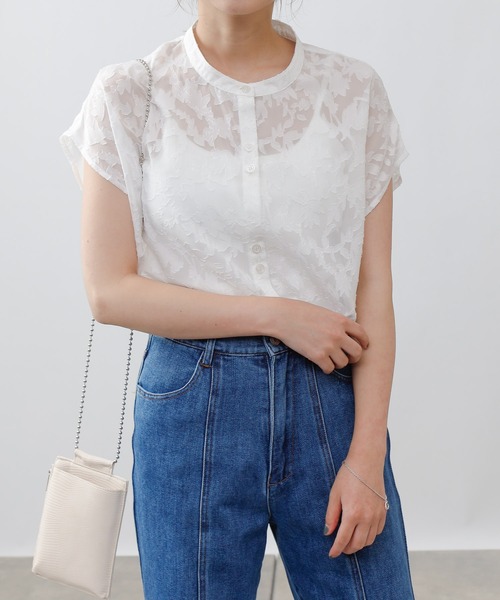 COLONY 2139（コロニートゥーワンスリーナイン）の「ジャガードシアーバンドカラーシャツ（シャツ/ブラウス・レディース・オフホワイト/ブラック/ベージュ・FREE）」の12枚目の写真