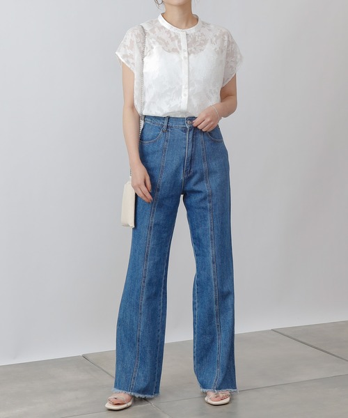 COLONY 2139（コロニートゥーワンスリーナイン）の「ジャガードシアーバンドカラーシャツ（シャツ/ブラウス・レディース・オフホワイト/ブラック/ベージュ・FREE）」の4枚目の写真