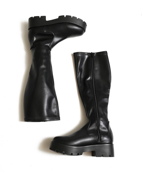 SPINNS（スピンズ）の「トラックソール 合皮ストレッチロングブーツ（ブーツ・レディース・ブラック/ブラウン・LL/M/L）」の10枚目の写真