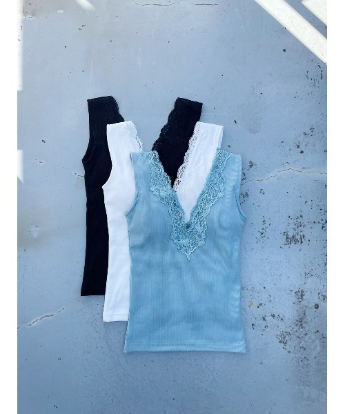 FIG&VIPER（フィグアンドバイパー）の「リブレースブラタンク（タンクトップ・レディース・ブラック/ホワイト/ブルー・FREE）」の6枚目の写真