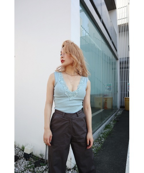 FIG&VIPER（フィグアンドバイパー）の「リブレースブラタンク（タンクトップ・レディース・ブラック/ホワイト/ブルー・FREE）」の9枚目の写真