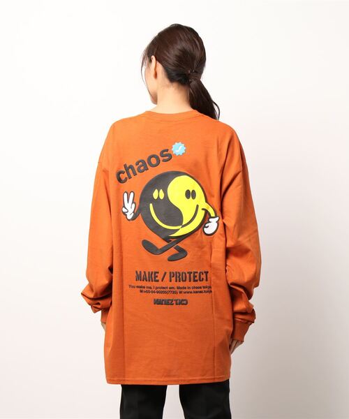 KaneZ（ケインズ）の「KaneZ/ケインズ/MR.YING YANG L/S TEE/バックプリントロングスリーブTシャツ（Tシャツ/カットソー・レディース・オレンジ/ホワイト・FREE）」の3枚目の写真