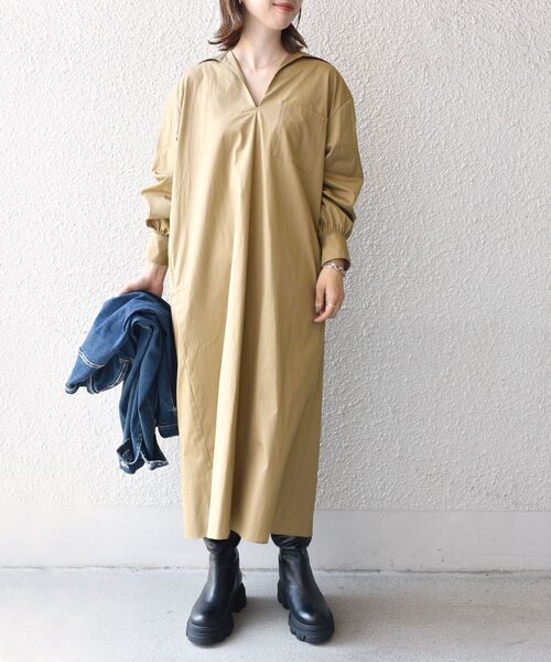 セール ワンピース ドレス ワンピース Women Ships シップス のファッション 手洗い可能 コットンカフタンワンピース