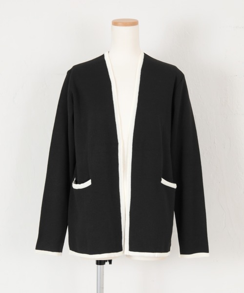 UR'S(ユアーズ)の「バイカラーニットジャケット(ノーカラージャケット・レディース・ホワイト/ブラック・M/S/L)」の7枚目の写真