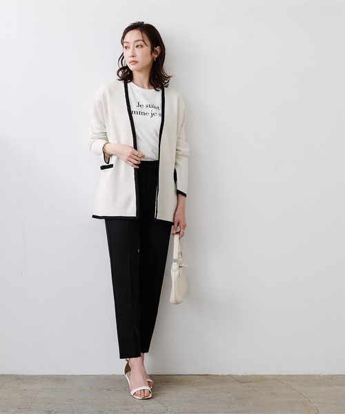 UR'S(ユアーズ)の「バイカラーニットジャケット(ノーカラージャケット・レディース・ホワイト/ブラック・M/S/L)」の14枚目の写真