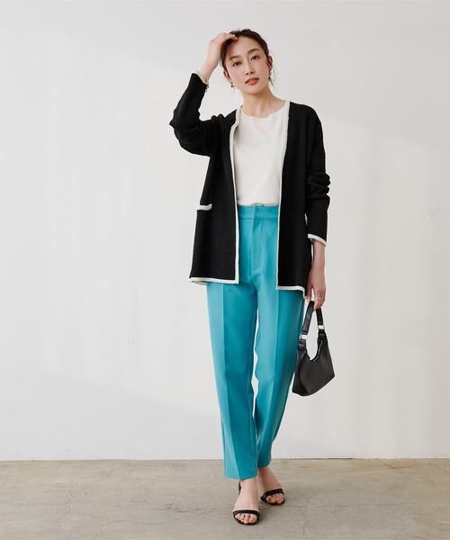 UR'S(ユアーズ)の「バイカラーニットジャケット(ノーカラージャケット・レディース・ホワイト/ブラック・M/S/L)」の17枚目の写真