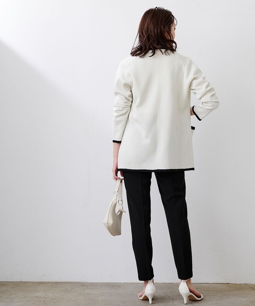 UR'S(ユアーズ)の「バイカラーニットジャケット(ノーカラージャケット・レディース・ホワイト/ブラック・M/S/L)」の21枚目の写真