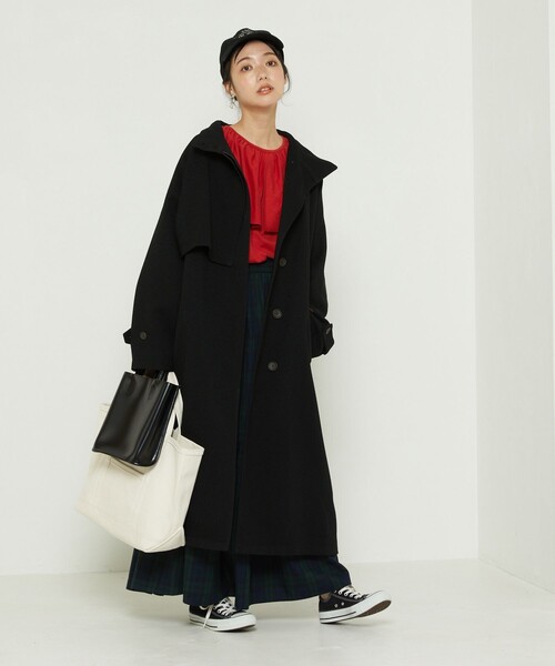 FREAK'S STORE（フリークスストア）の「ウーリースタンドカラーコート（ステンカラーコート・レディース・ブラック/ベージュ/ブラウン・ﾌﾘ-）」の19枚目の写真