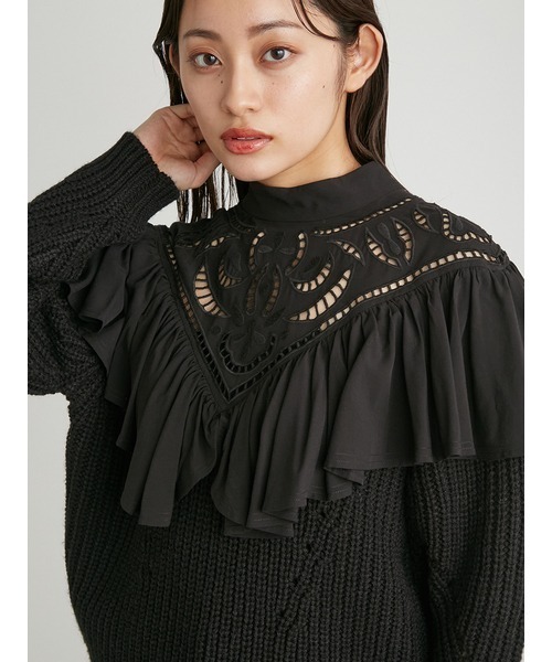 LILY BROWN（リリーブラウン）の「ドッキングフリルニットトップス（ニット/セーター・レディース・ブラック/ベージュ/オフホワイト・FREE）」の7枚目の写真