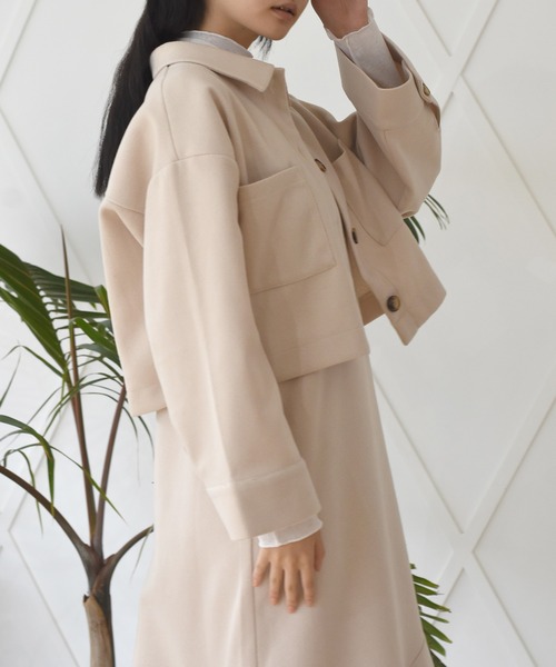 Alley by w closet（アリーバイダブルクローゼット）の「【SETUP対応】【Alley】エコウールショートジャケット（その他アウター・レディース・ベージュ/モスグリーン・FREE）」の2枚目の写真