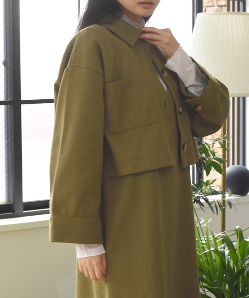 Alley by w closet（アリーバイダブルクローゼット）の「【SETUP対応】【Alley】エコウールショートジャケット（その他アウター・レディース・ベージュ/モスグリーン・FREE）」の14枚目の写真