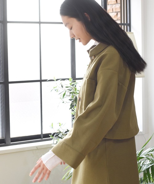 Alley by w closet（アリーバイダブルクローゼット）の「【SETUP対応】【Alley】エコウールショートジャケット（その他アウター・レディース・ベージュ/モスグリーン・FREE）」の11枚目の写真