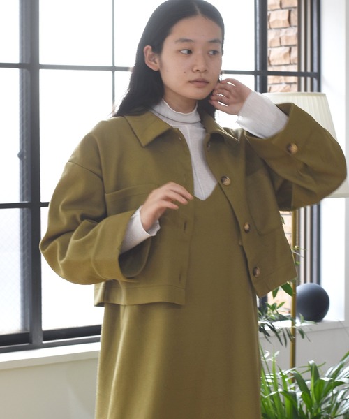 Alley by w closet（アリーバイダブルクローゼット）の「【SETUP対応】【Alley】エコウールショートジャケット（その他アウター・レディース・ベージュ/モスグリーン・FREE）」の10枚目の写真